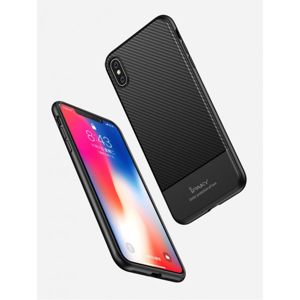 iPaky Carbon Fiber flexible cover TPU case for iPhone XS Max black