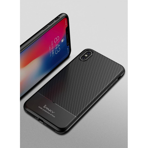 iPaky Carbon Fiber flexible cover TPU case for iPhone XS Max black