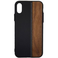 Θήκη Πλάτης Wood Leather για iPhone X/Xs - Χρώμα: Μαύρο