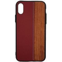 Θήκη πλάτης Wood Leather για iPhone X/Xs - Χρώμα: Κόκκινο