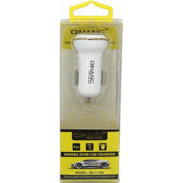 QIHANG Φορτιστής Αυτοκινήτου 3A  με 2 USB Λευκό QH-1740