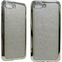Θήκη Σιλικόνης με Glitter και περιμετρικά Strass Για iPhone 6/6s Plus Silver