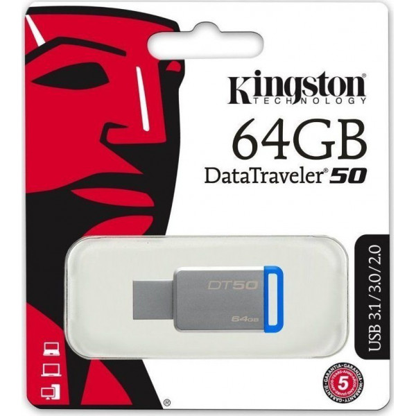 Kingston Flash USB 64GB USB 3.1 + 3.0, blue DT50/64GB