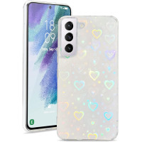 MAXIMUS Case Glitter Silicone Crystal Clear Cute Holographic Heart for Samsung S21 FE Transparent 