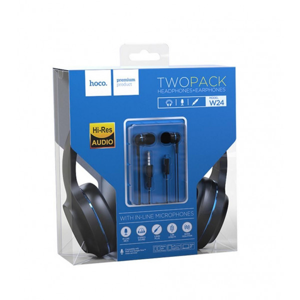 Ακουστικά Stereo Hoco W24 Enlighten Μπλέ με Μικρόφωνο και επιπλέον ακουστικά 3.5mm