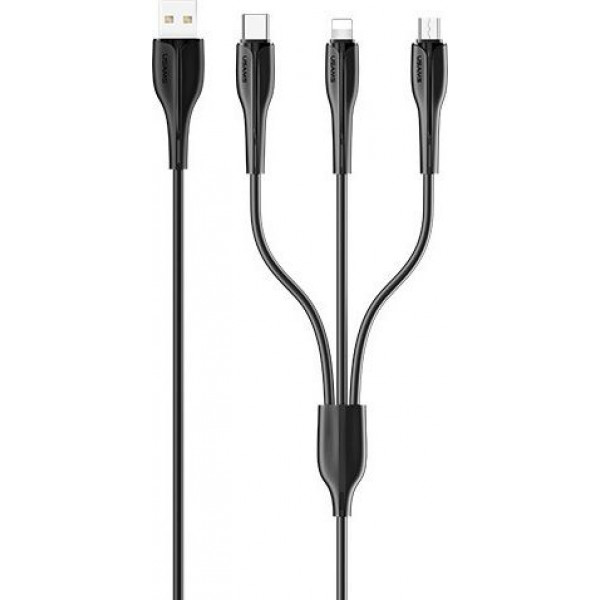 USAMS US-SJ374 U38 Καλώδιο Φόρτισης 1m 3σε1 / Charging Cable 3in1 Μαύρο