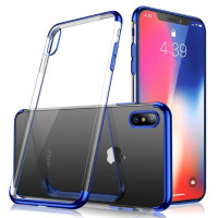 Clear Color Case Gel TPU Electroplating frame Cover for iPhone XS / iPhone X blue