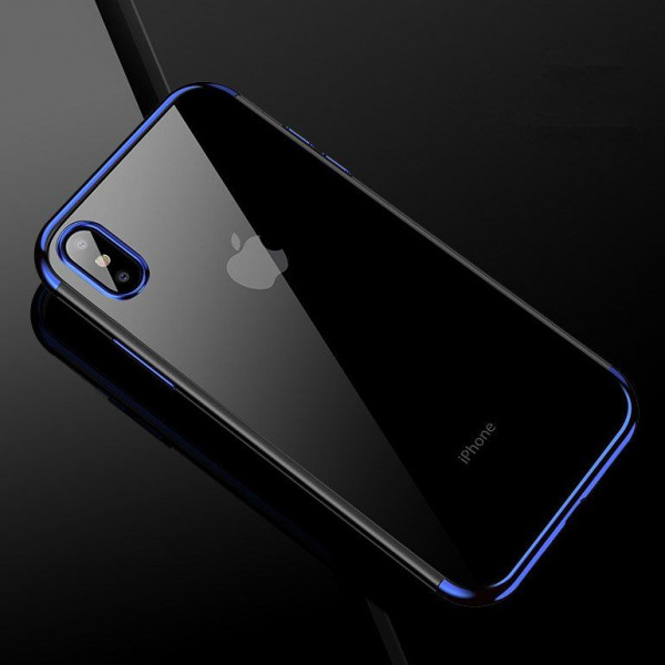 Clear Color Case Gel TPU Electroplating frame Cover for iPhone XS / iPhone X blue