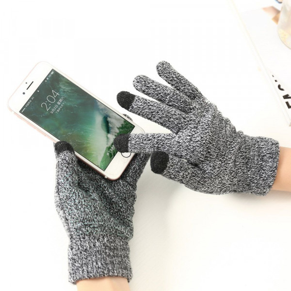 Universal Touchscreen Winter Gloves Striped Gloves with Anti-Slip Grip Light Grey ONE SIZE