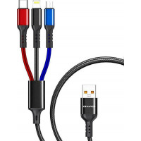 Awei Braided USB to Lightning / Type-C / micro USB Cable Μαύρο 1.2m (CL-971)
