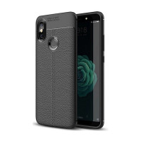 Θήκη TPU Litchi με δερμάτινη όψη Για Xiaomi Mi A2  - Χρώμα: Μαύρο
