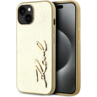 Θήκη Karl Lagerfeld Wrinkled PU Signature Logo για iPhone 15 Gold KLHCP15SPFMFBKMD