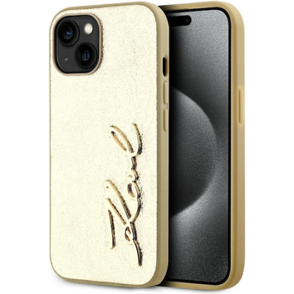 Θήκη Karl Lagerfeld Wrinkled PU Signature Logo για iPhone 15 Gold KLHCP15SPFMFBKMD Θήκη Karl Lagerfeld Wrinkled PU Signature Logo για iPhone 15 Gold KLHCP15SPFMFBKMD